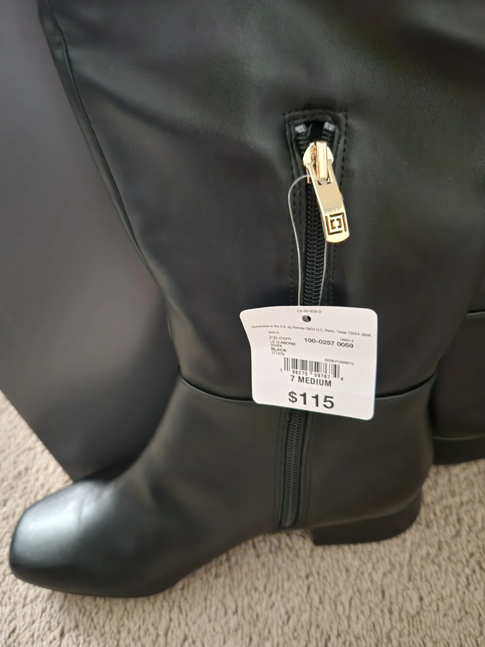 NWT Liz Claiborne LC Dover Black Knee High Faux Leather Boots Women's Size 7M